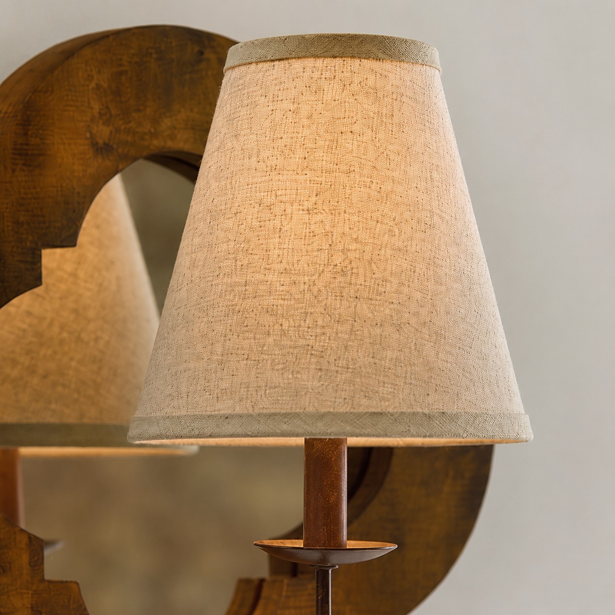 Antique Wood Wall Sconce With Fabric Shade