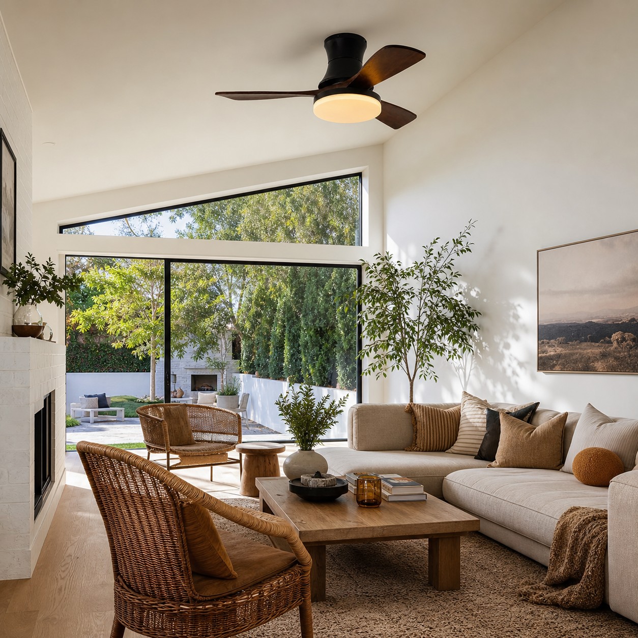 Black walnut ceiling fan light in a living room
