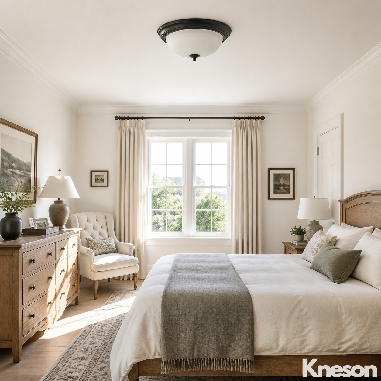 Vintage innfelt taklampe med rullemotiv, scene 1