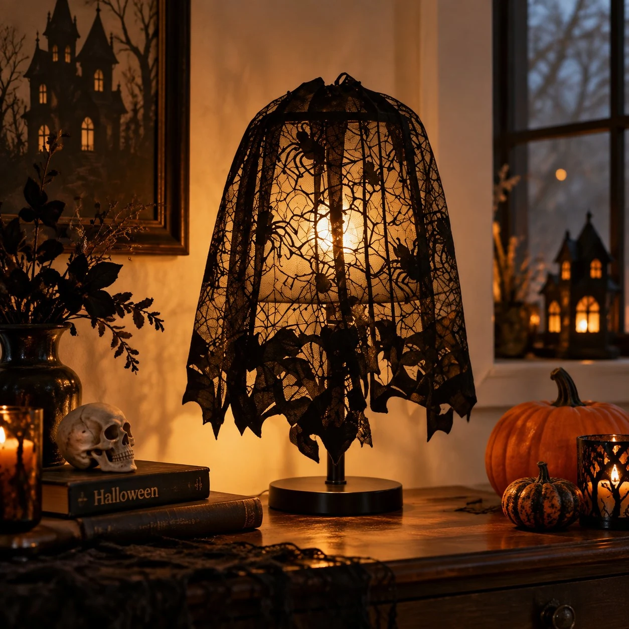 Halloween lampshade cover detail and styling