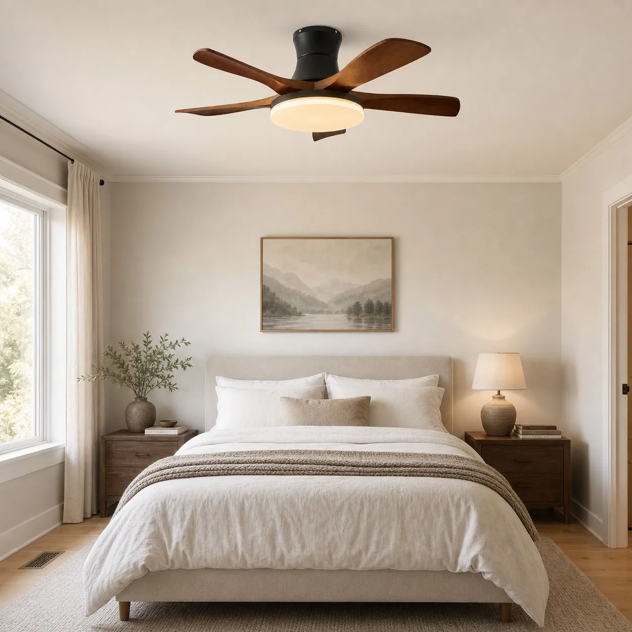 Black walnut ceiling fan light in a bedroom